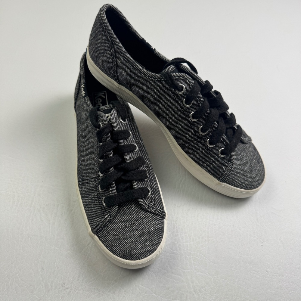 Keds WF58556 Low Top Sneaker Ortholite Twill Casual Women Black White 5.5